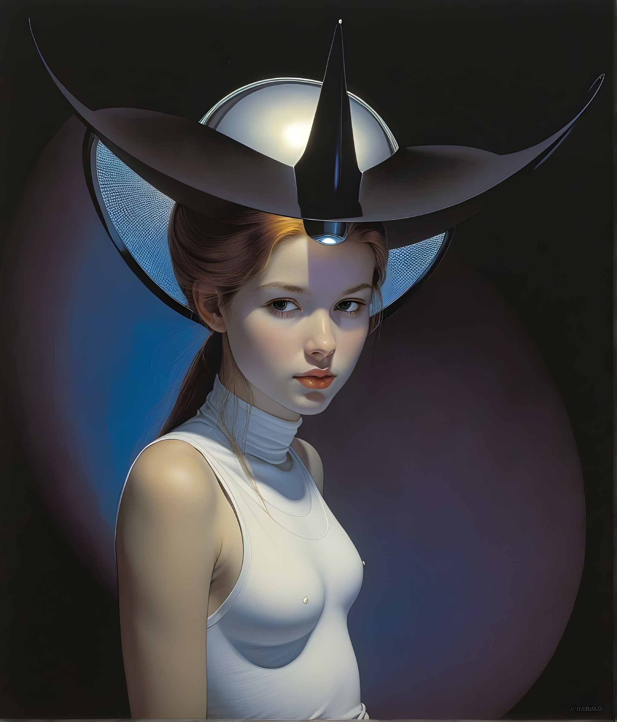 Portrait of a Young Woman with Futuristic Headpiece