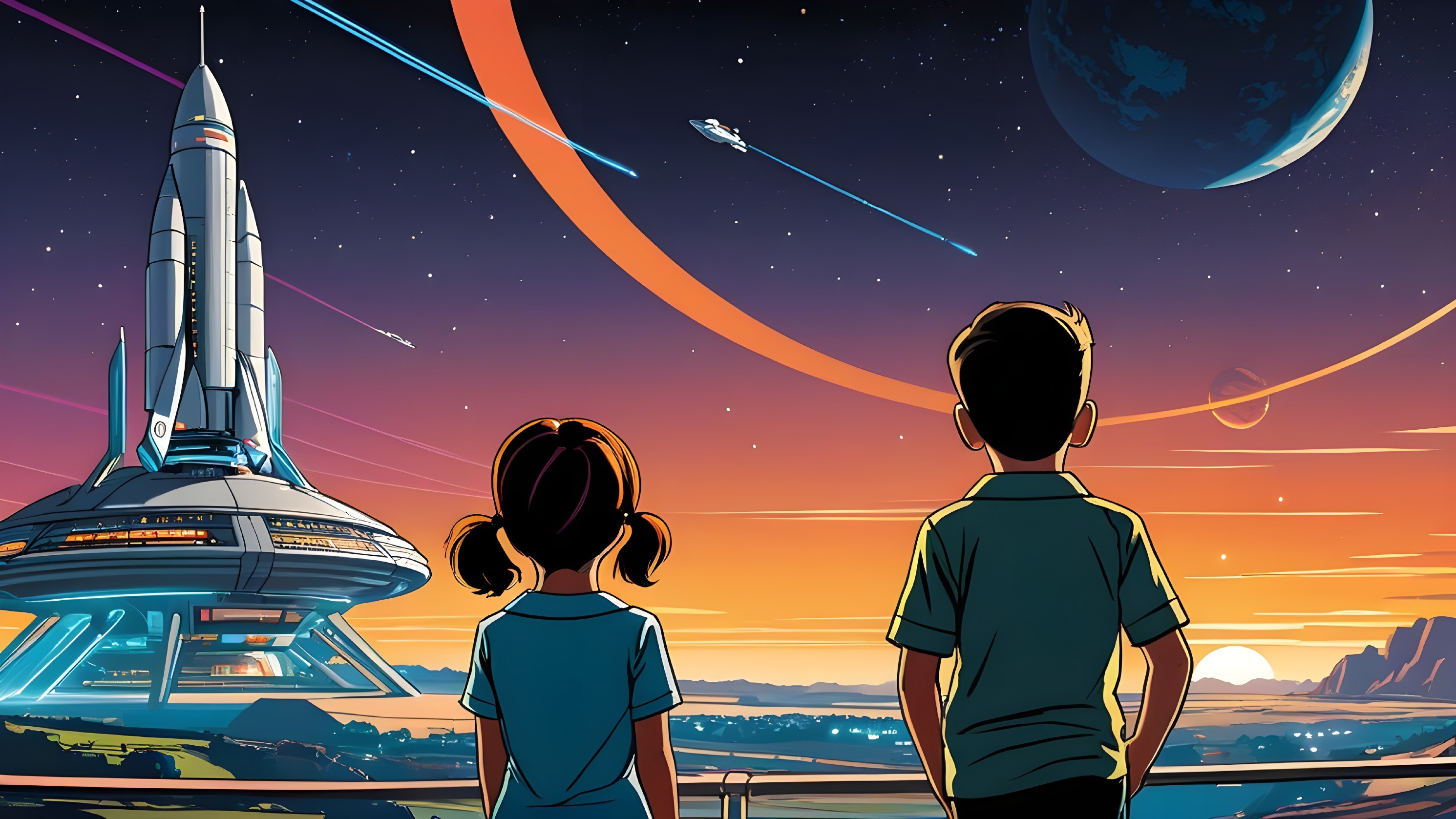 Children Observing Cosmic Landscape with Spacecraft