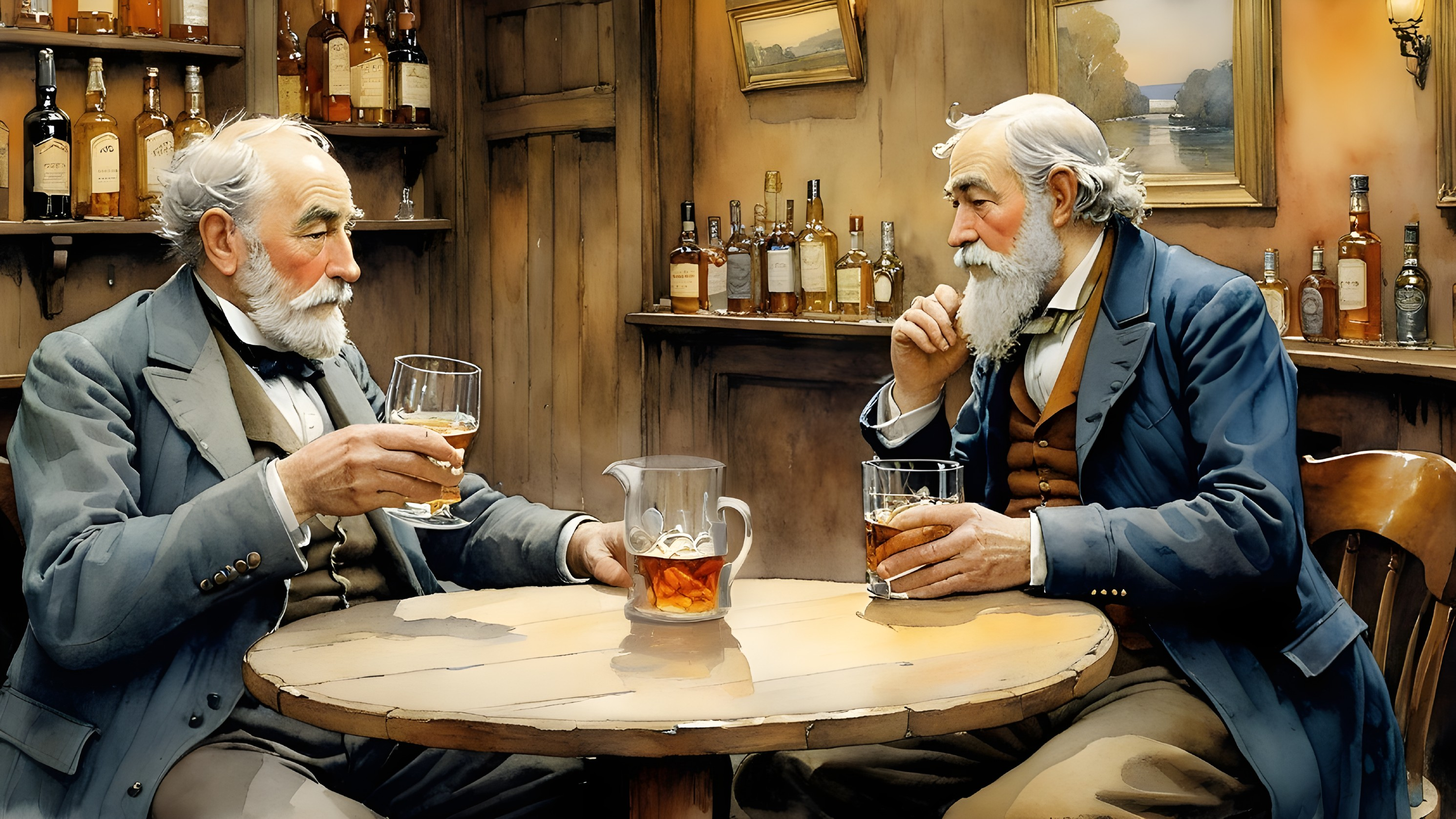 Gentlemen with Gray Beards in Cozy Tavern Setting