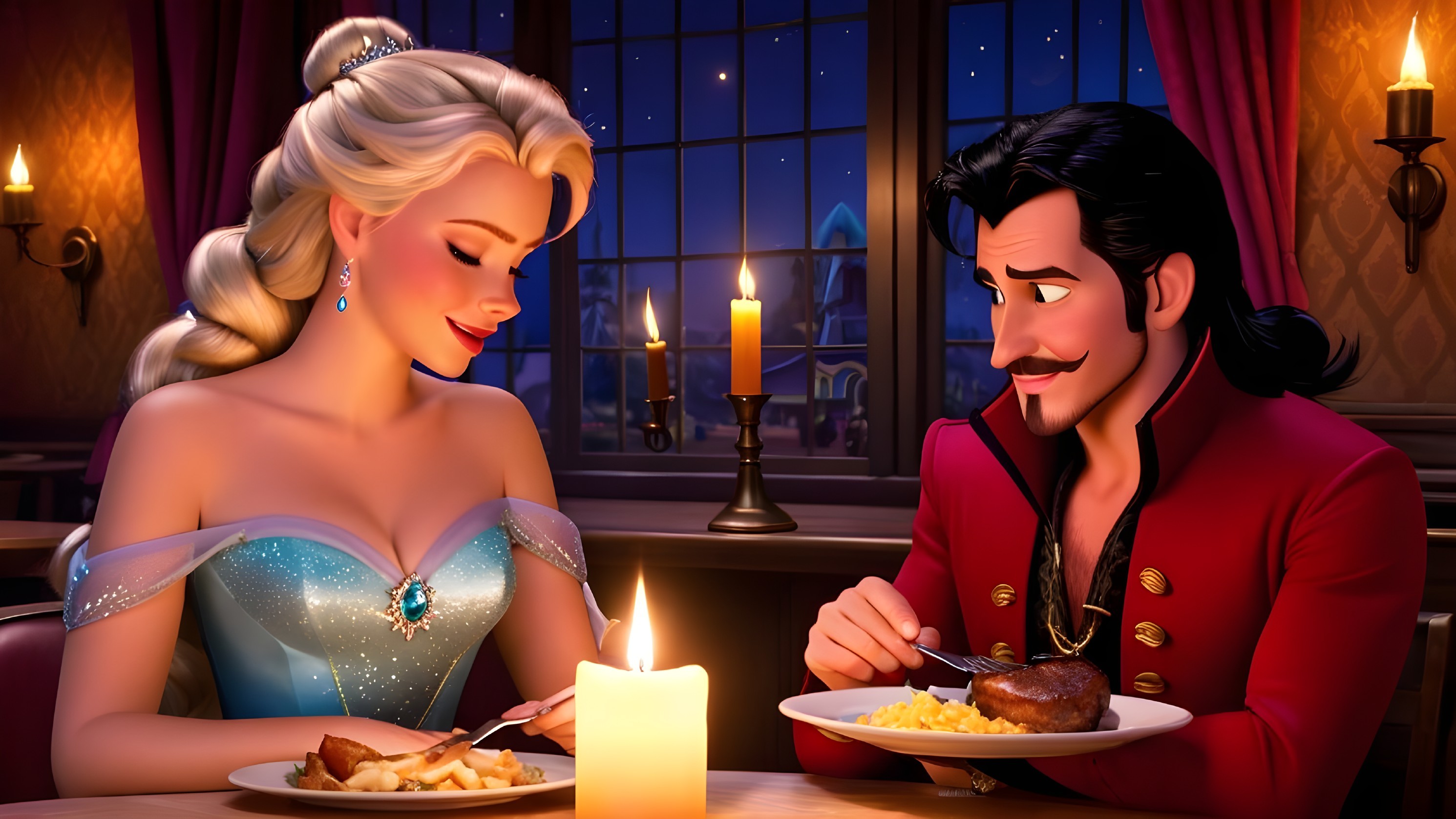 Candlelit Dinner with Princess in Icy Blue Gown