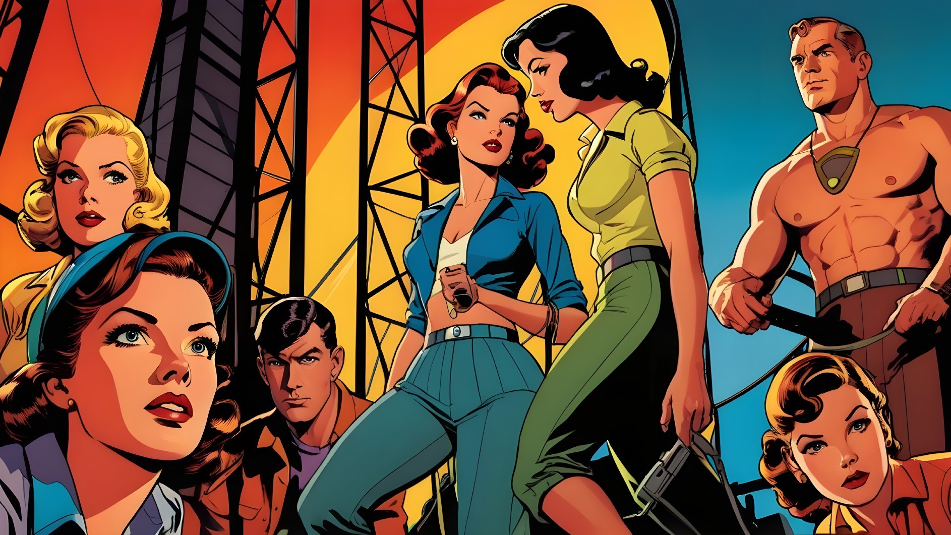 Diverse Adventurers in Pop Art Comic Book Style