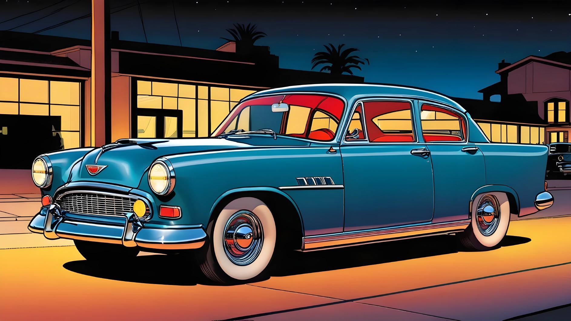 1950s Sedan with Blue Exterior and Chrome Details