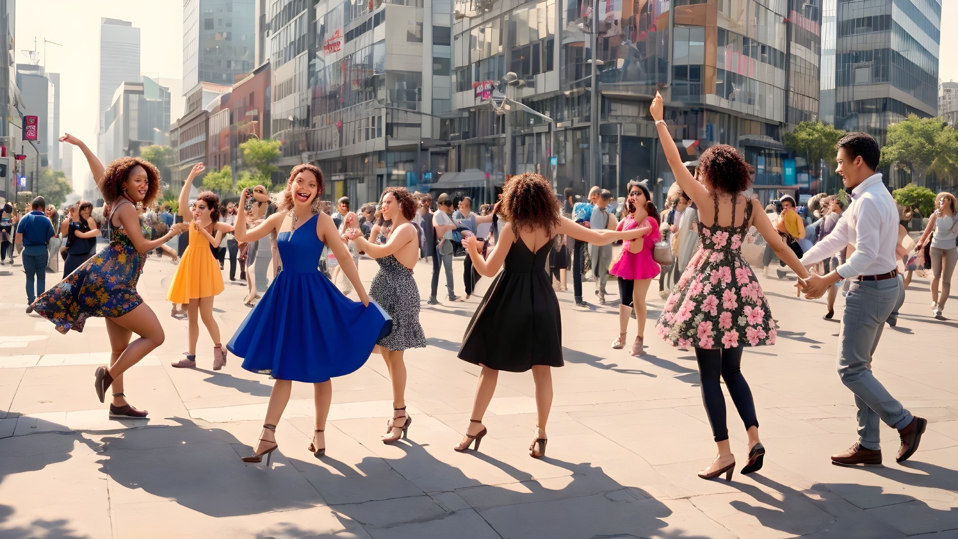 Diverse Group Dancing in a City Street Scene