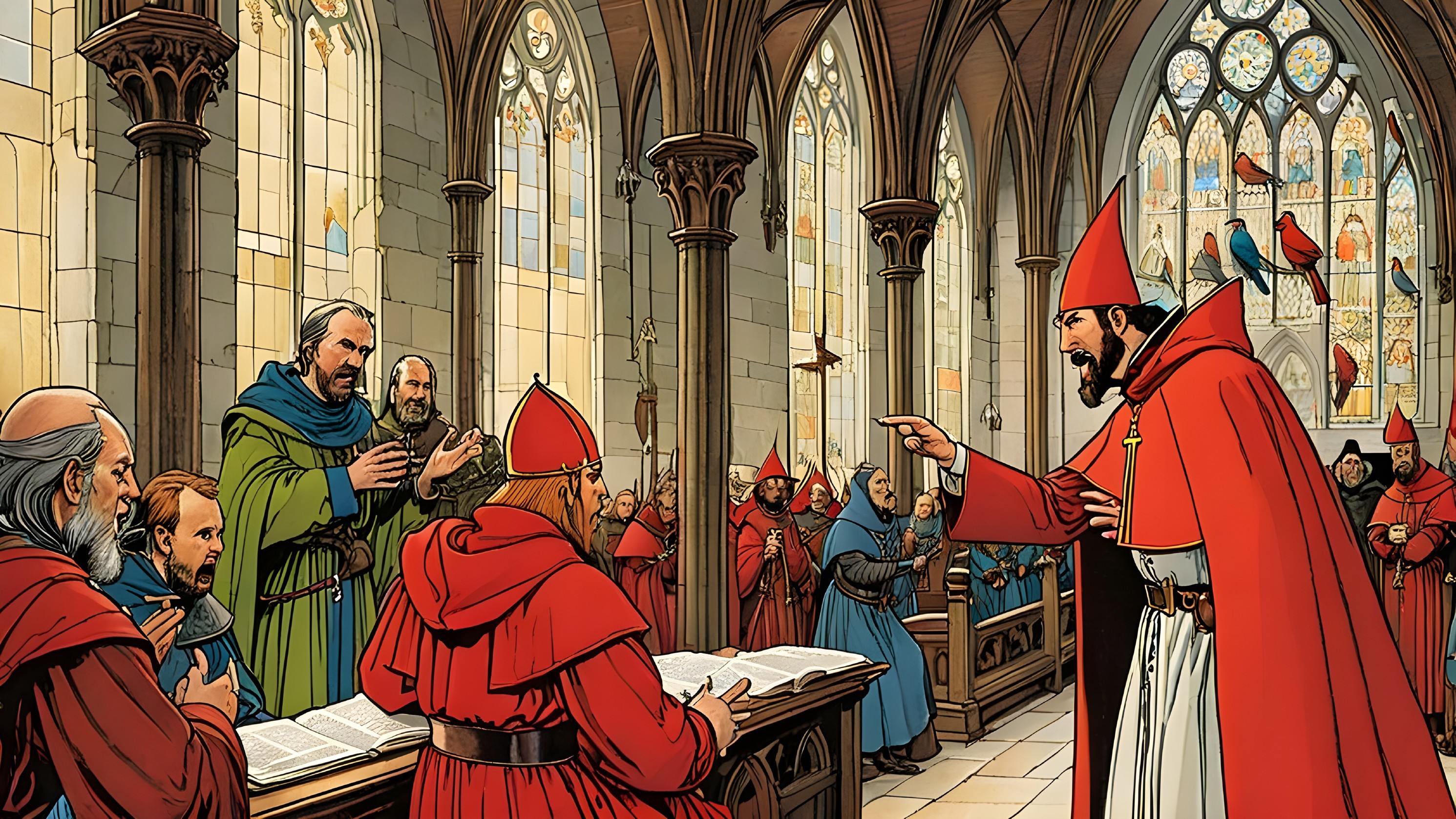 Medieval Assembly in Grand Stone Chapel Setting