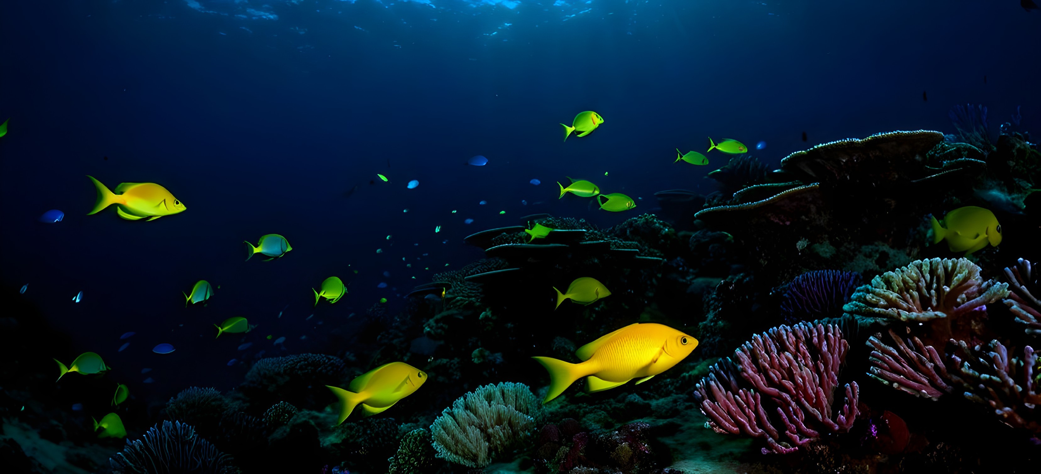 Vibrant Underwater Scene with Corals and Marine Life