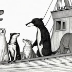 Anthropomorphic Animals on a Boat in Whimsical Scene
