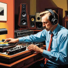Man Mixing Vinyl Records in a Music Studio