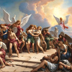 Angelic and Human Connection in a Celestial Scene