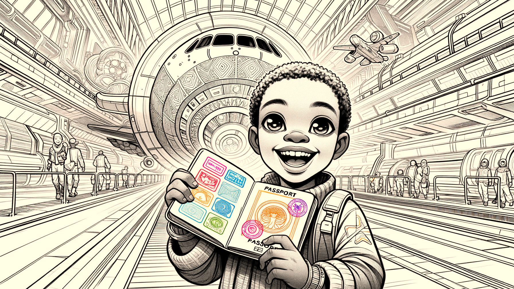 Child with Passport in Futuristic Space Station