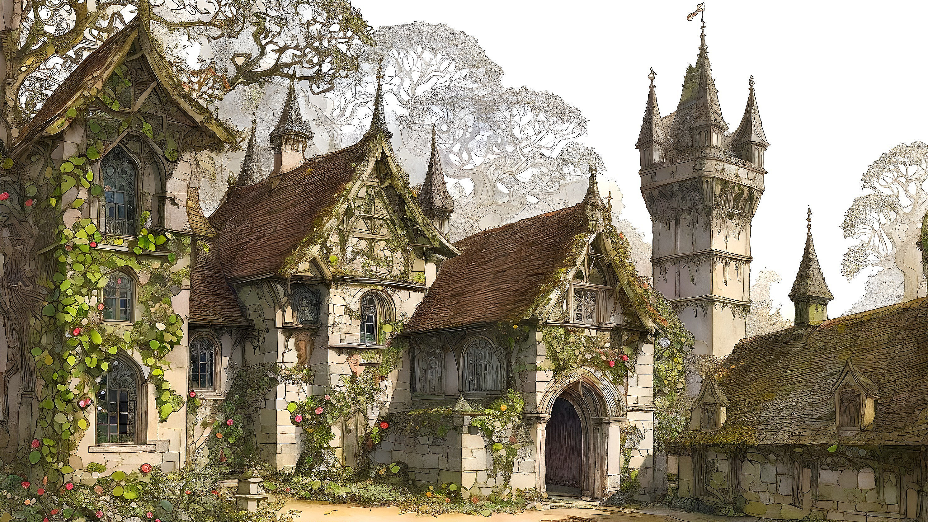 Charming Overgrown Village with Whimsical Architecture