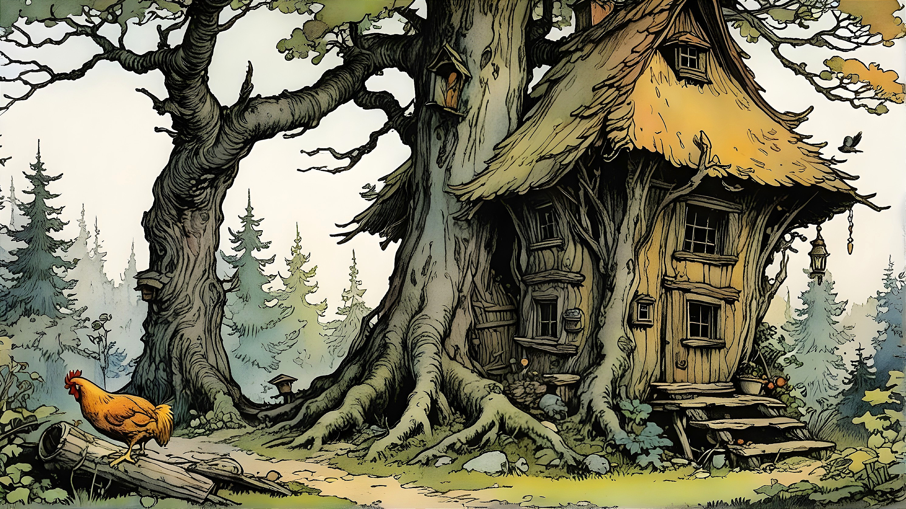 Whimsical Treehouse in a Lush Forest Setting