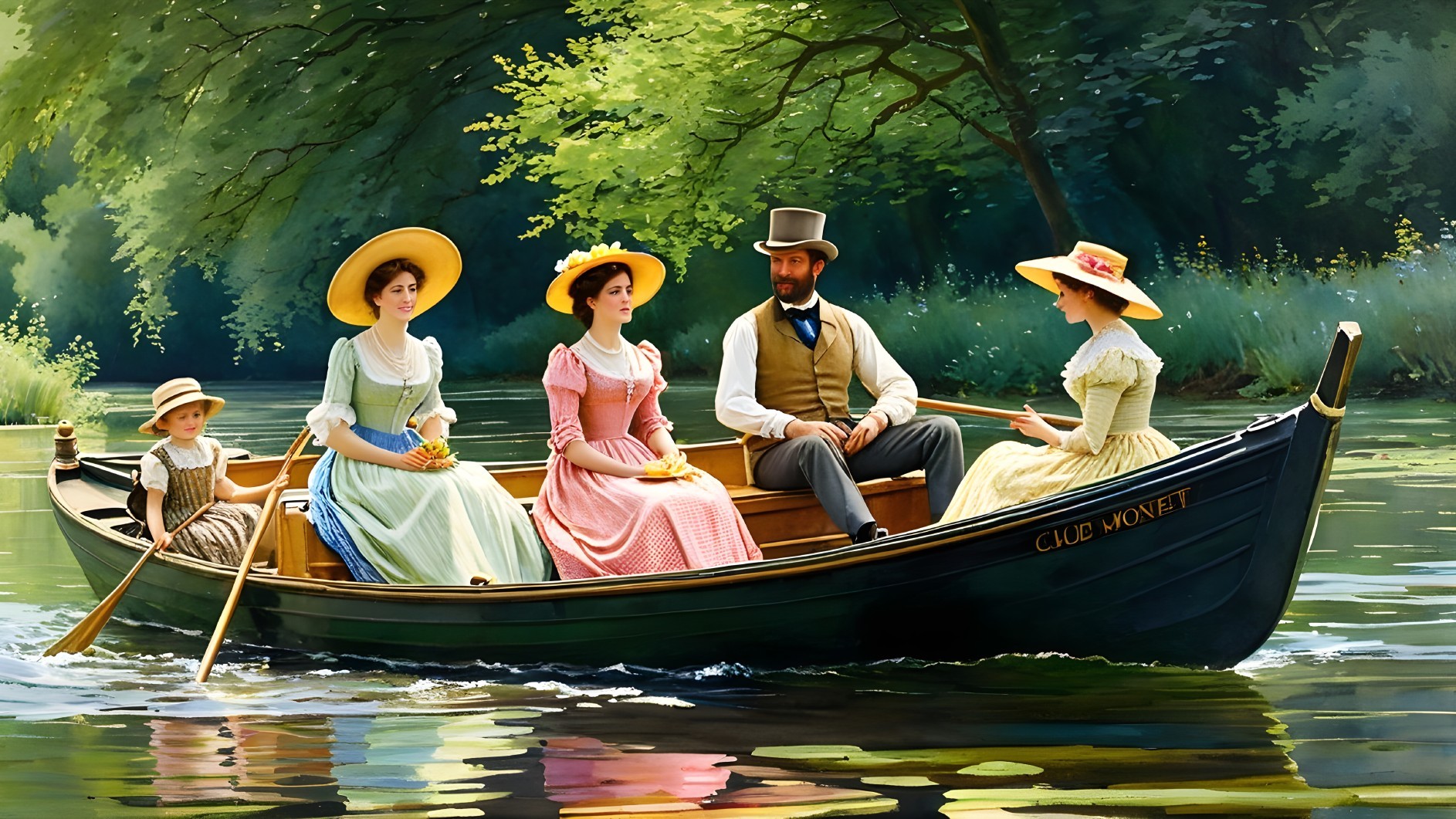 Vintage Rowboat Scene on a Tranquil River