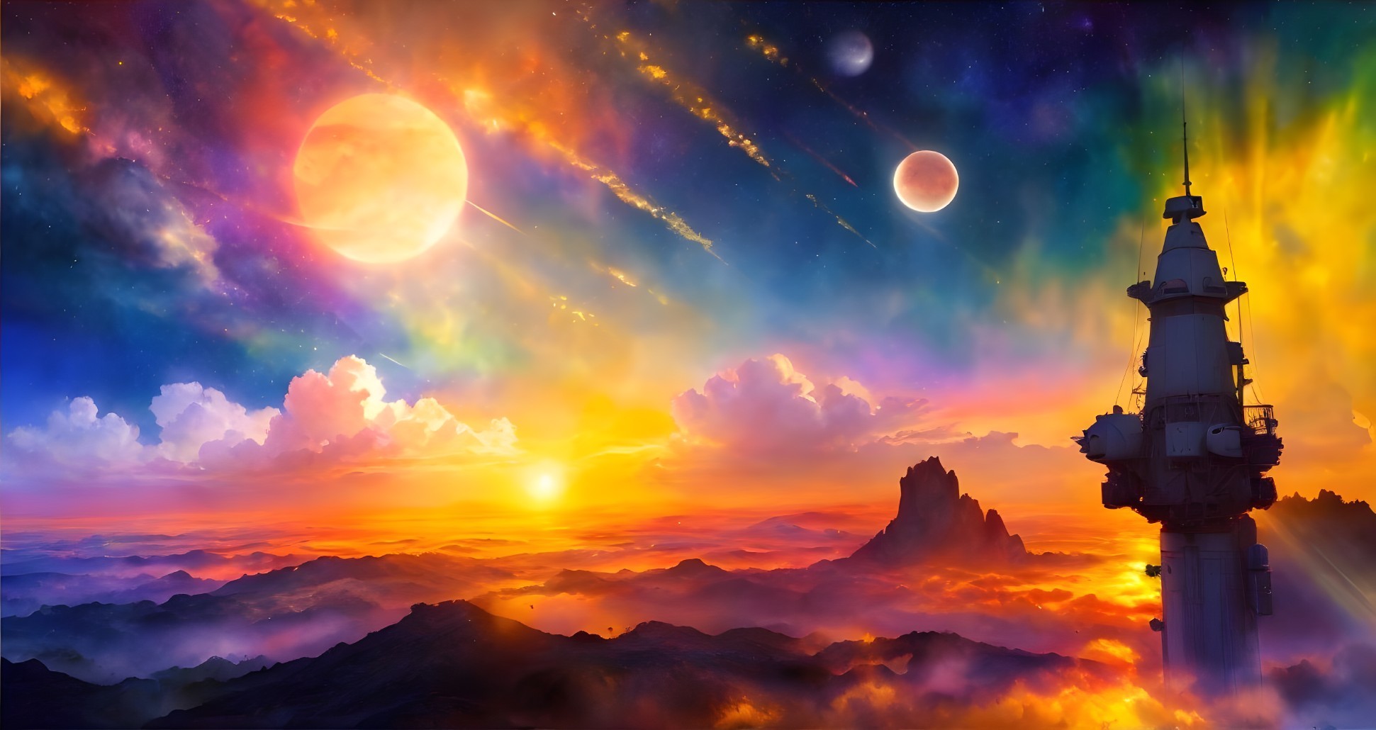 Vibrant Cosmic Landscape with Planets and Structure
