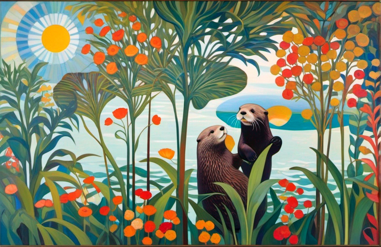 Playful Otters in Vibrant Natural Setting
