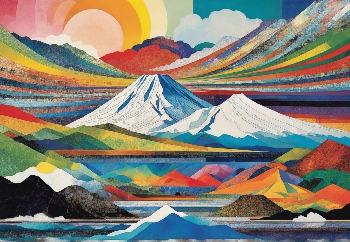Vibrant Landscape with Snow-Capped Mountains and Colorful Sky