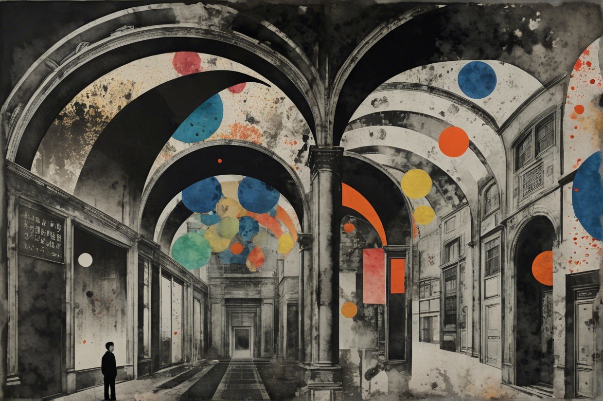 Abstract Interior with Arches and Colorful Circles