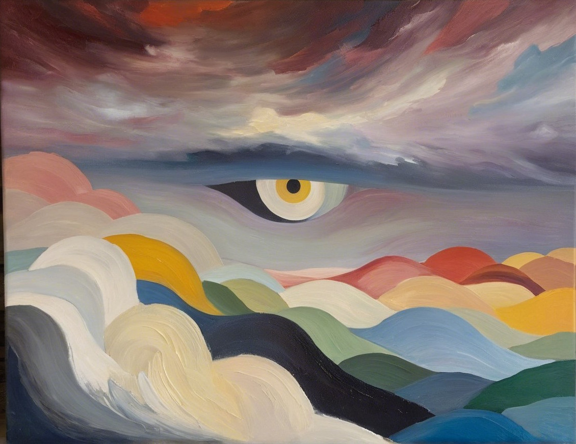 Abstract Landscape with Swirling Clouds and Eye