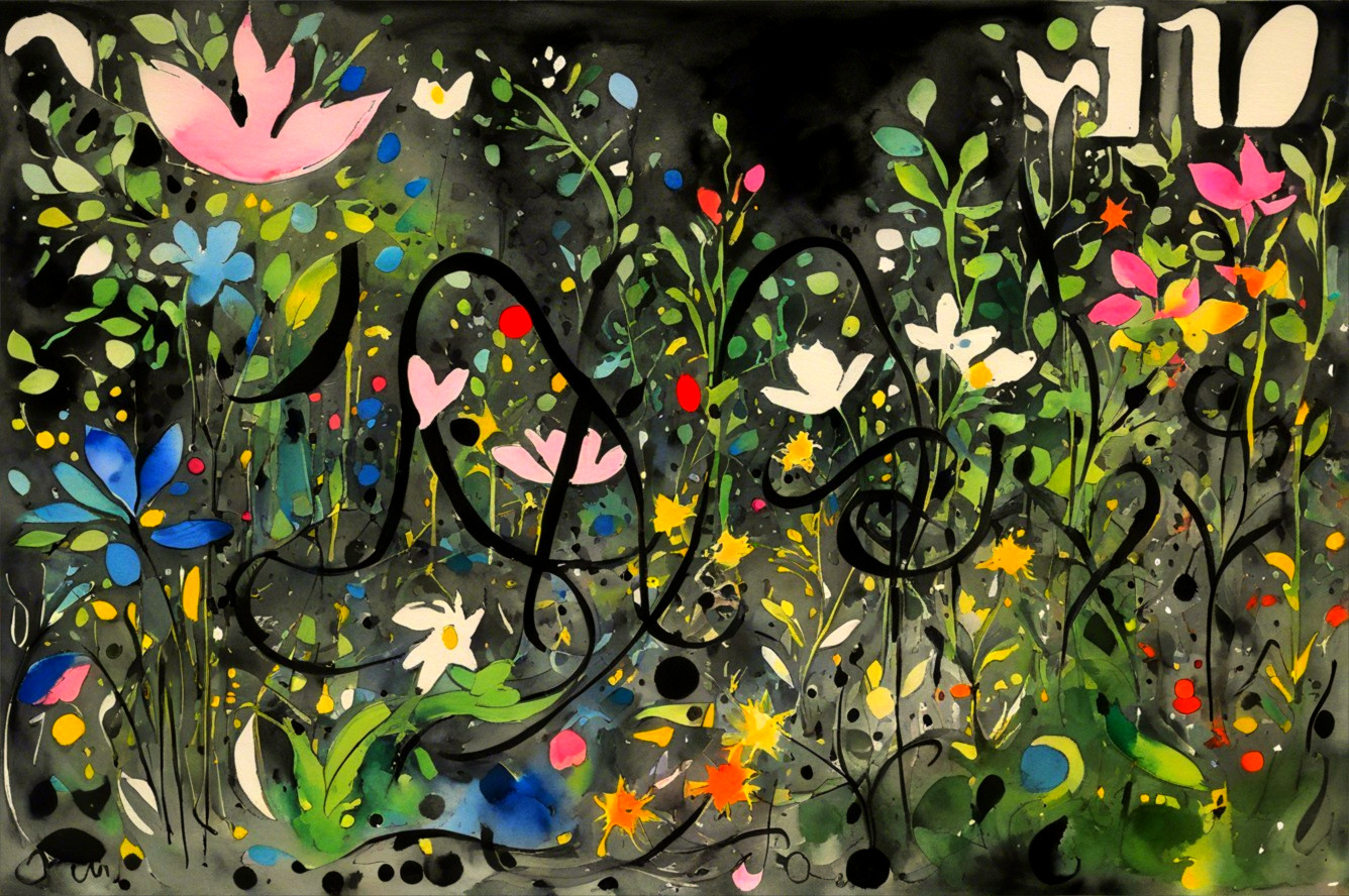 Vibrant Abstract Floral Scene on Dark Background