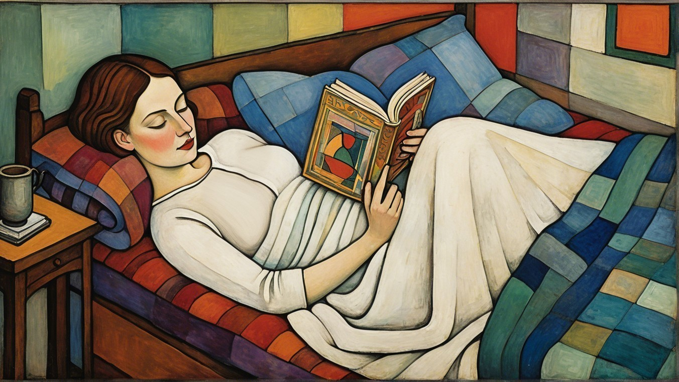Serene Woman Reading in Cozy Bedroom Setting