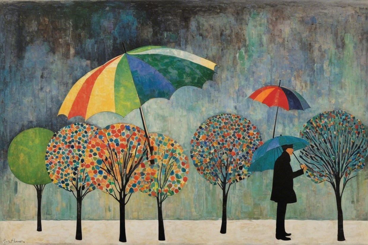 Whimsical Landscape with Colorful Abstract Trees