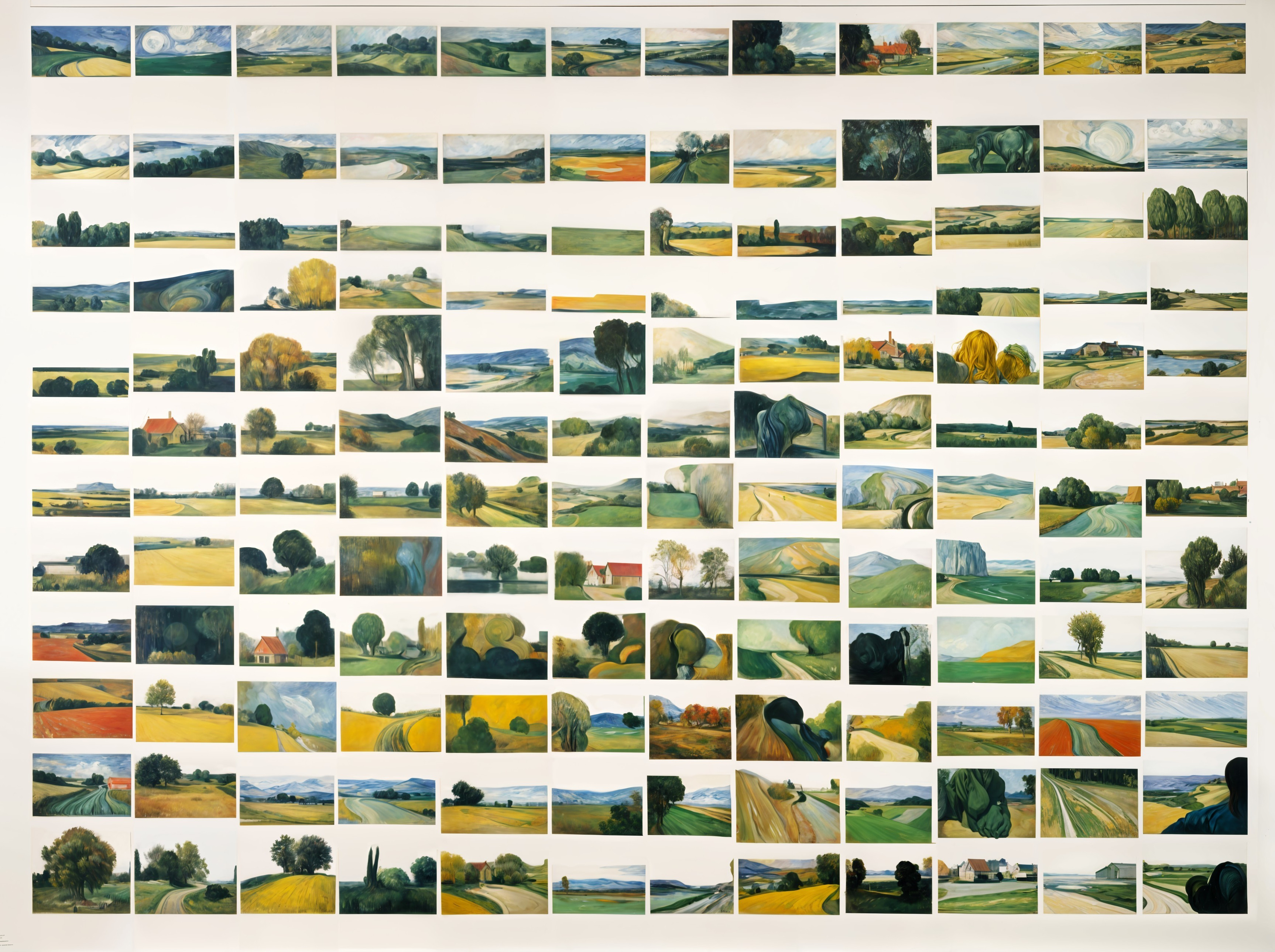Collage of Landscape Paintings Depicting Rural Scenes
