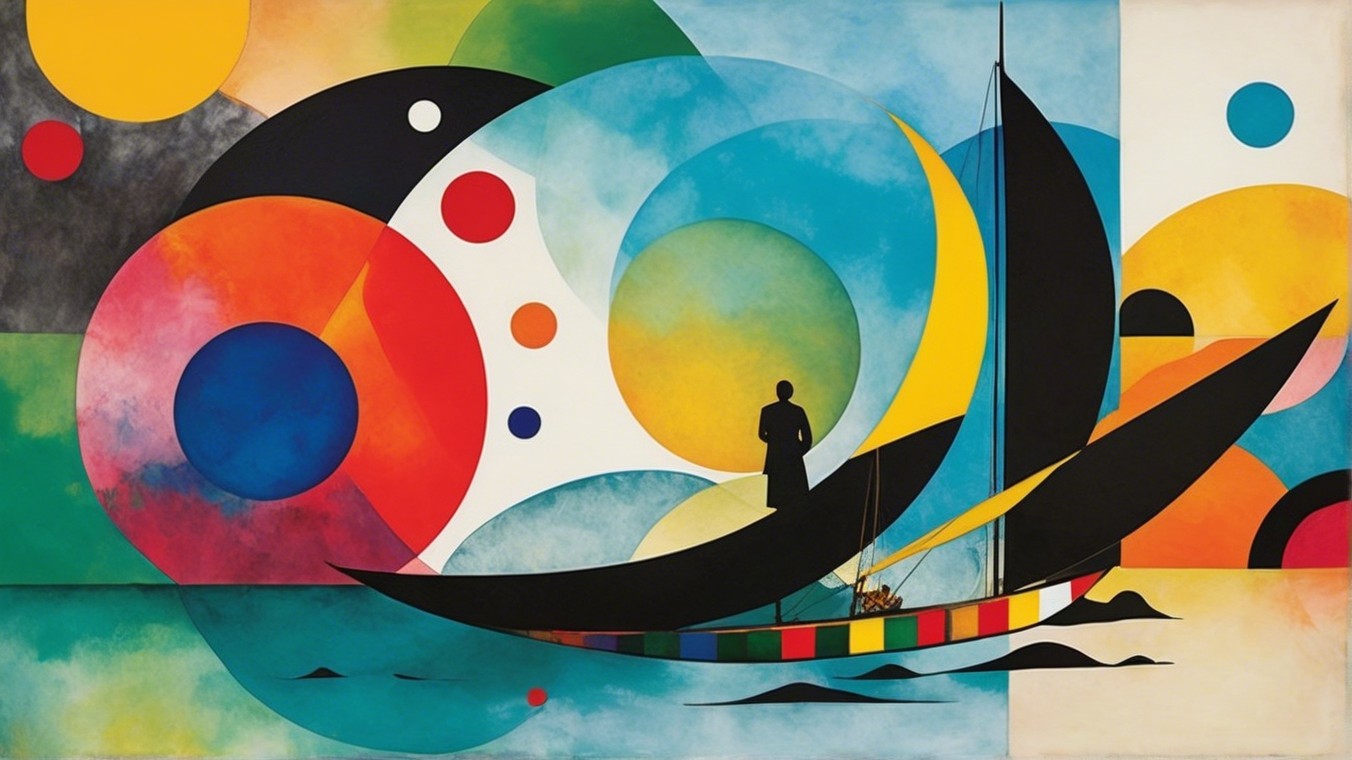 Abstract Sailboat in Colorful Sea Composition