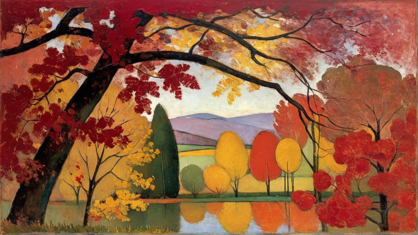 Vibrant Autumn Landscape with Colorful Foliage and Water