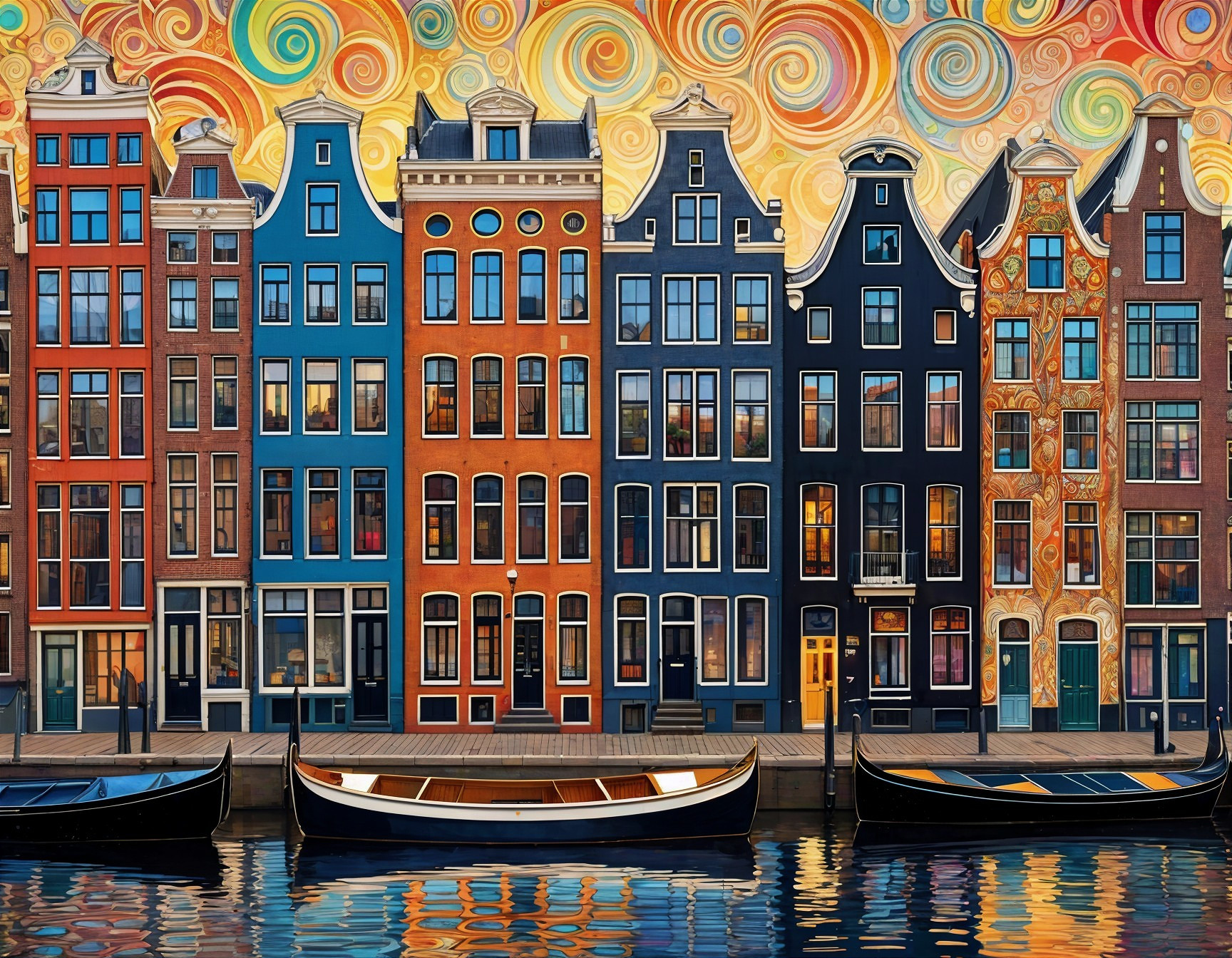 Vibrant Amsterdam Canal Scene with Colorful Buildings