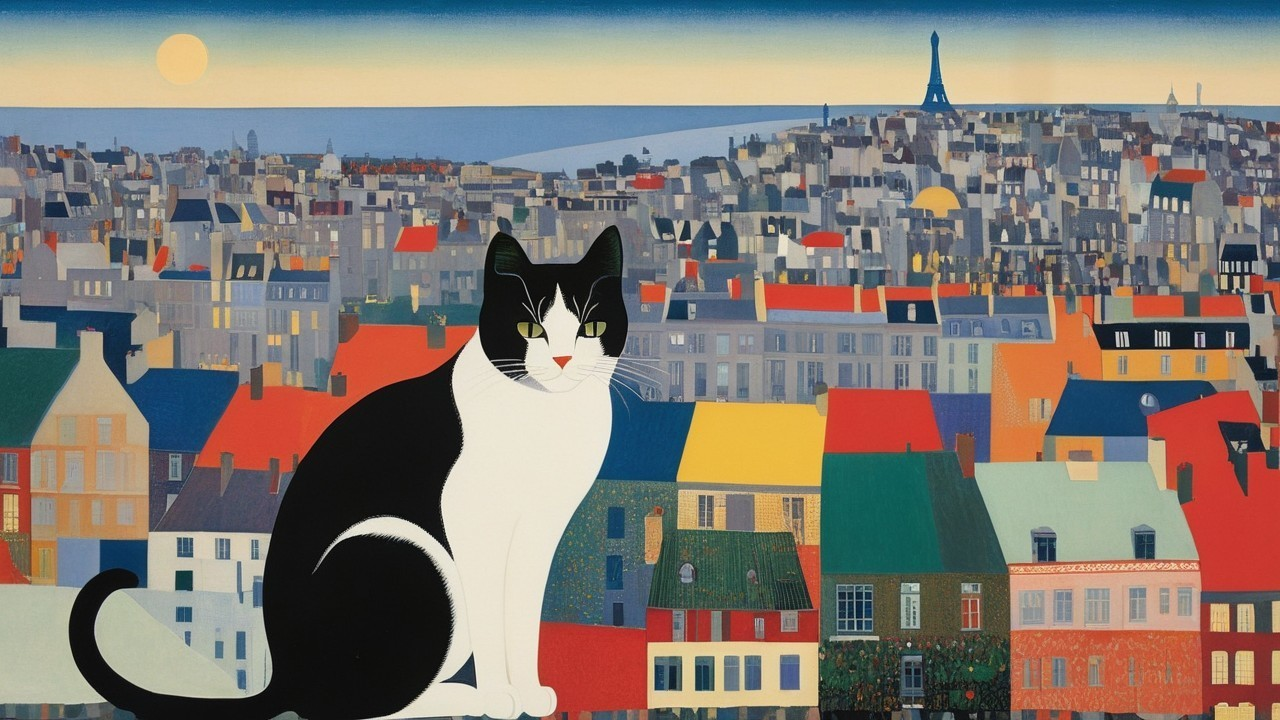 Stylized Paris Cityscape with Colorful Rooftops