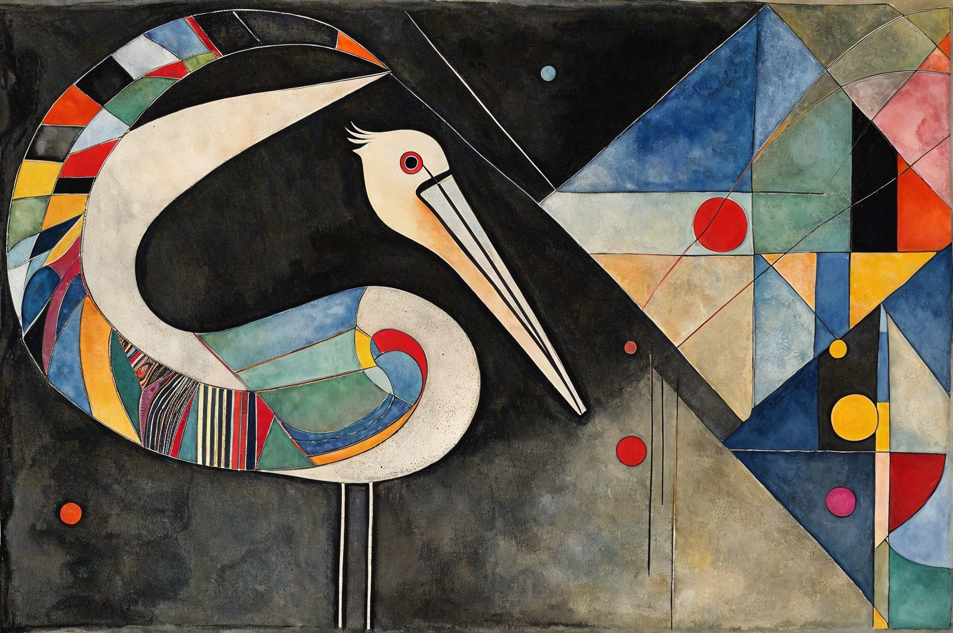 Stylized geometric bird against dark abstract background