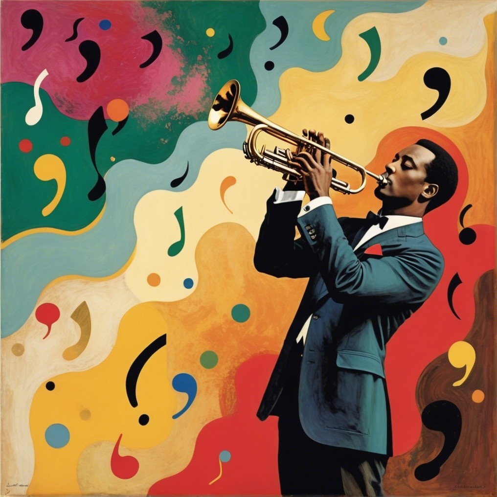 Abstract Jazz Musician Playing Trumpet in Colorful Swirls