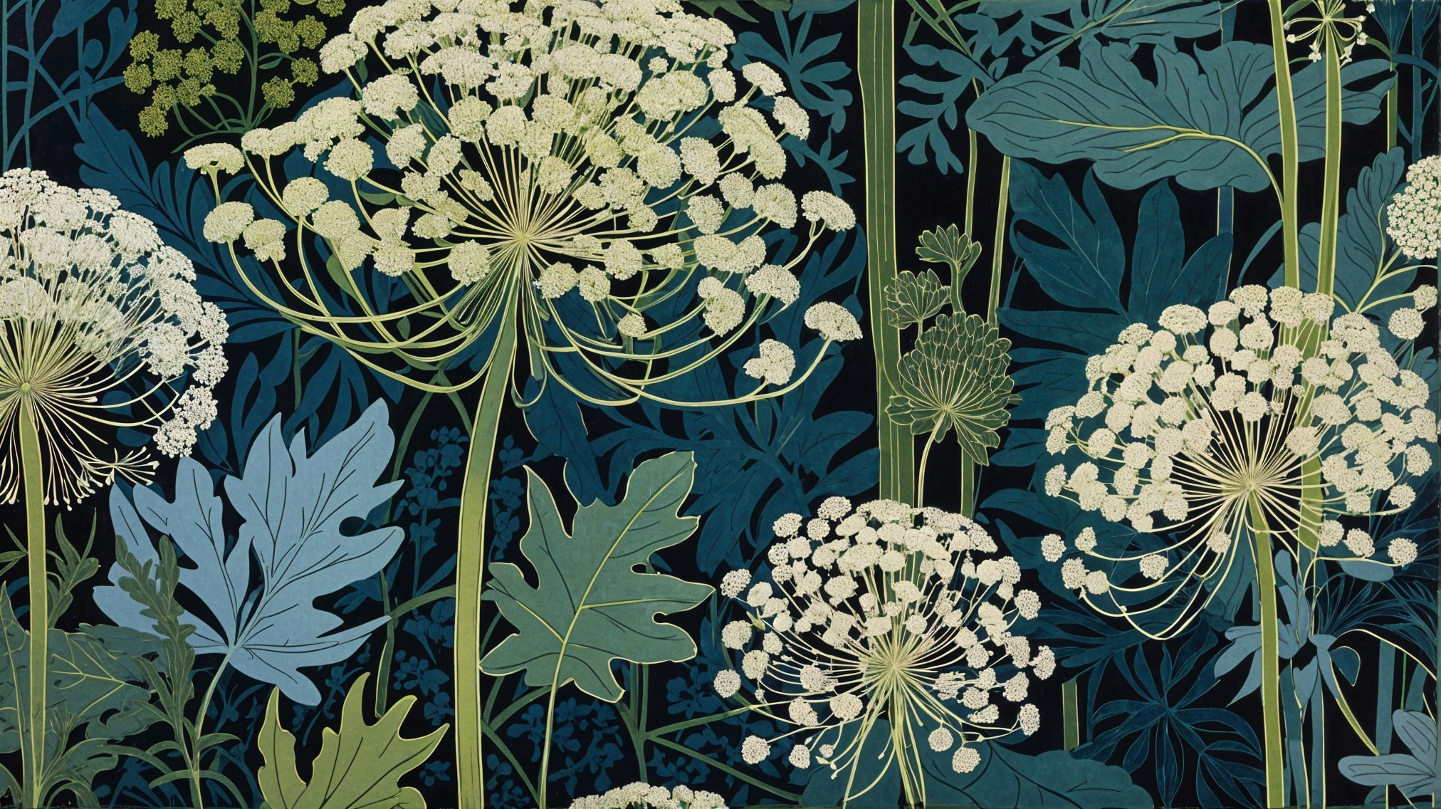Lush Botanical Design with White Flowers and Foliage