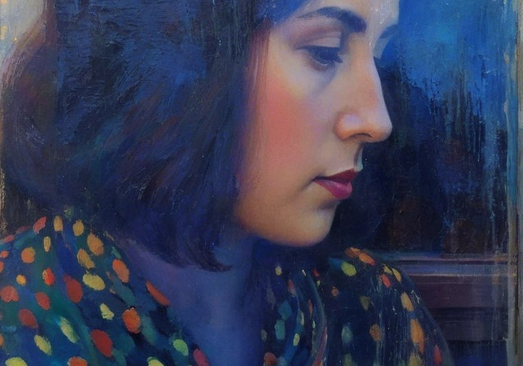 Portrait of a Young Woman in Bold Colors and Polka Dots