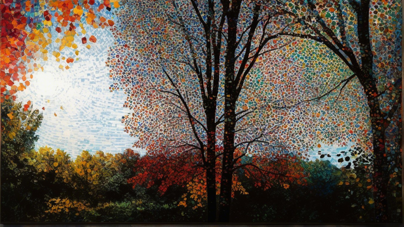 Vibrant Autumn Landscape with Silhouetted Trees
