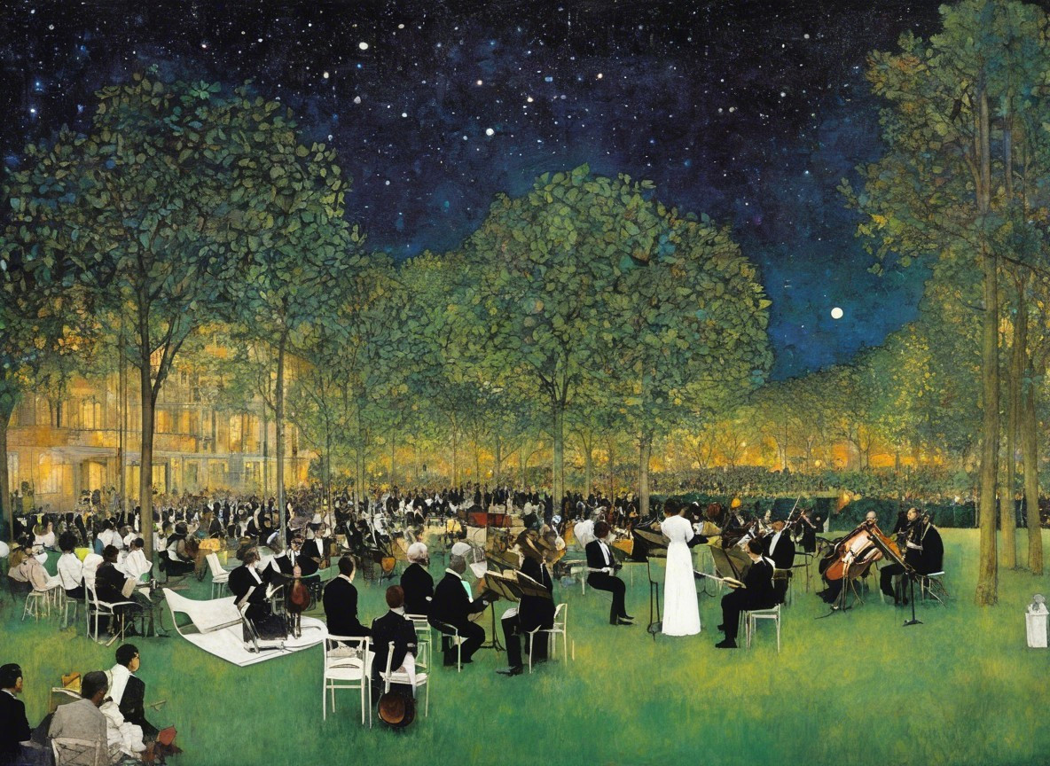 Outdoor Concert Scene Under Starry Night Sky