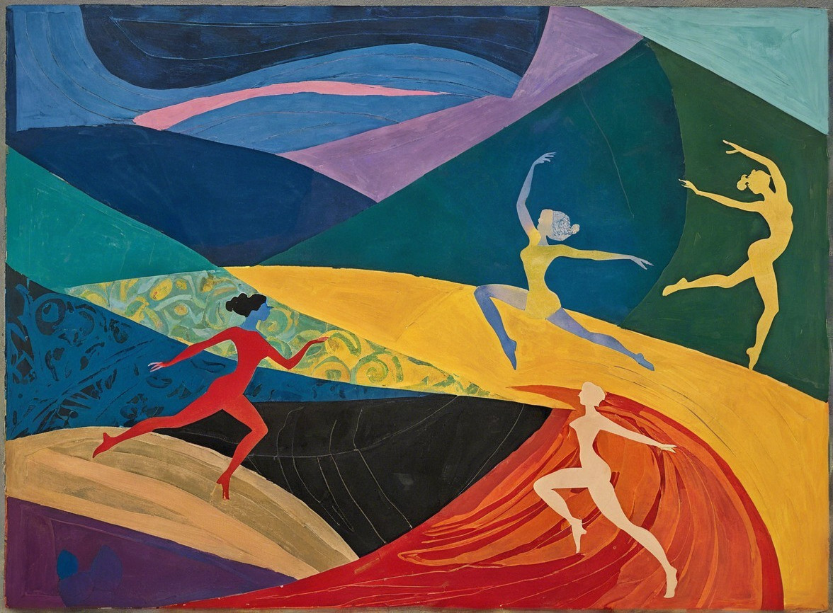 Abstract Artwork of Four Dynamic Dancers in Motion