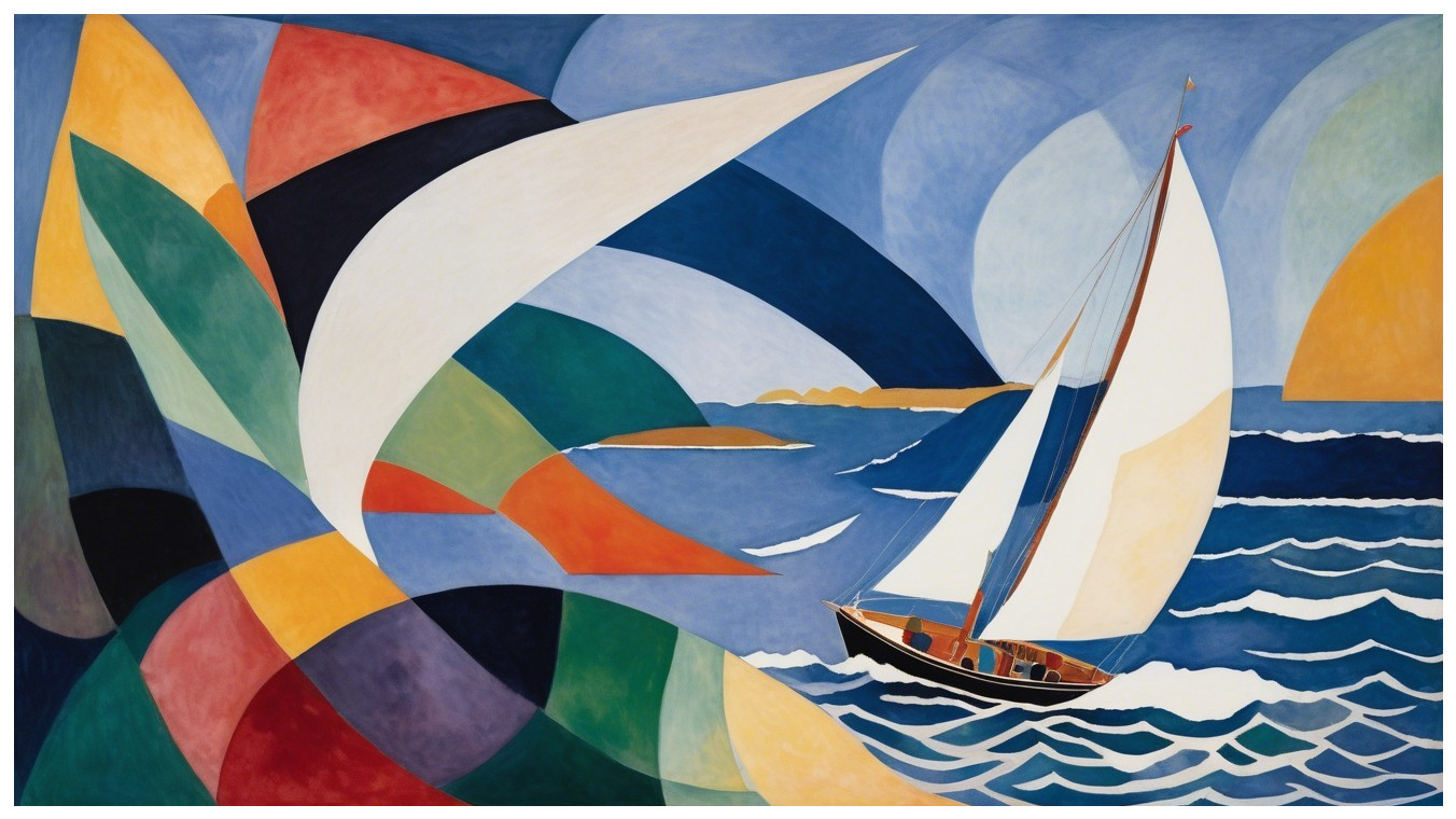 Vibrant Abstract Seascape with Geometric Shapes