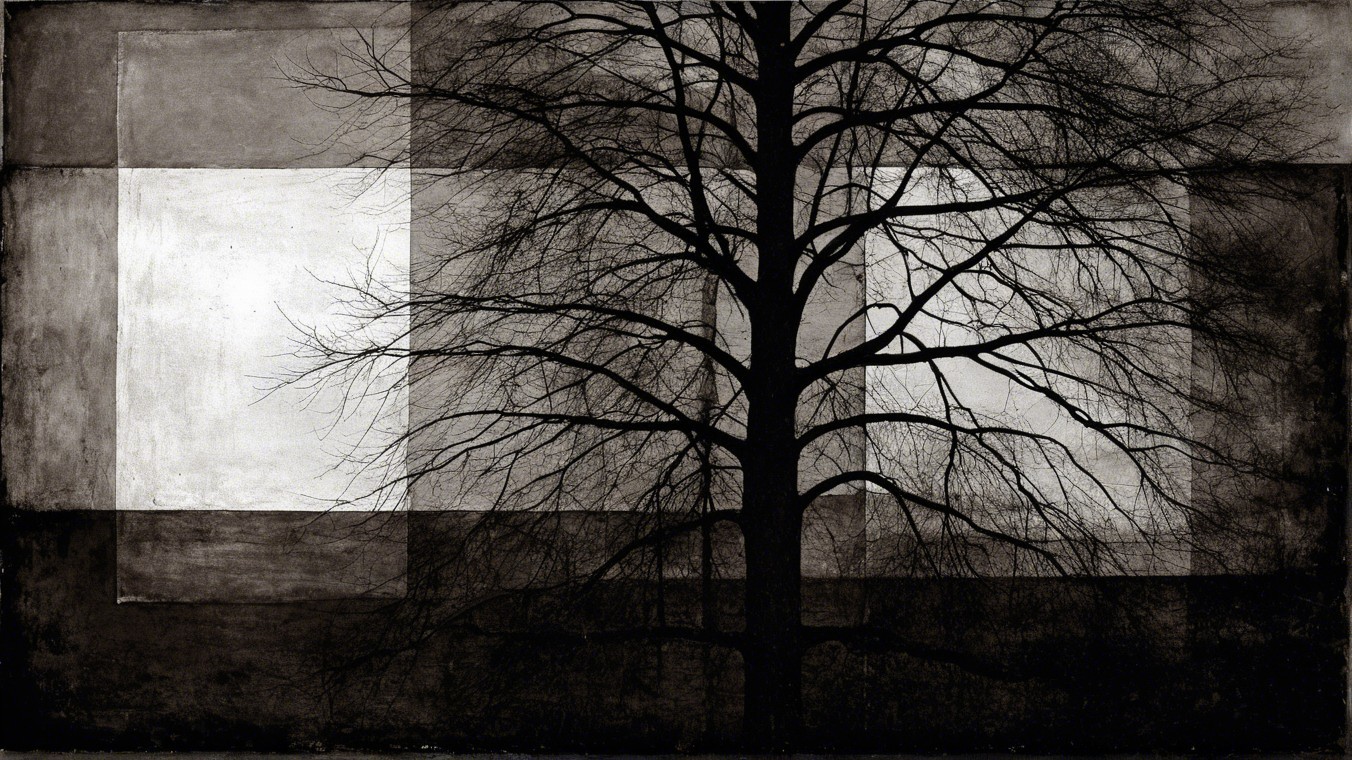 Silhouette of Leafless Tree with Geometric Background