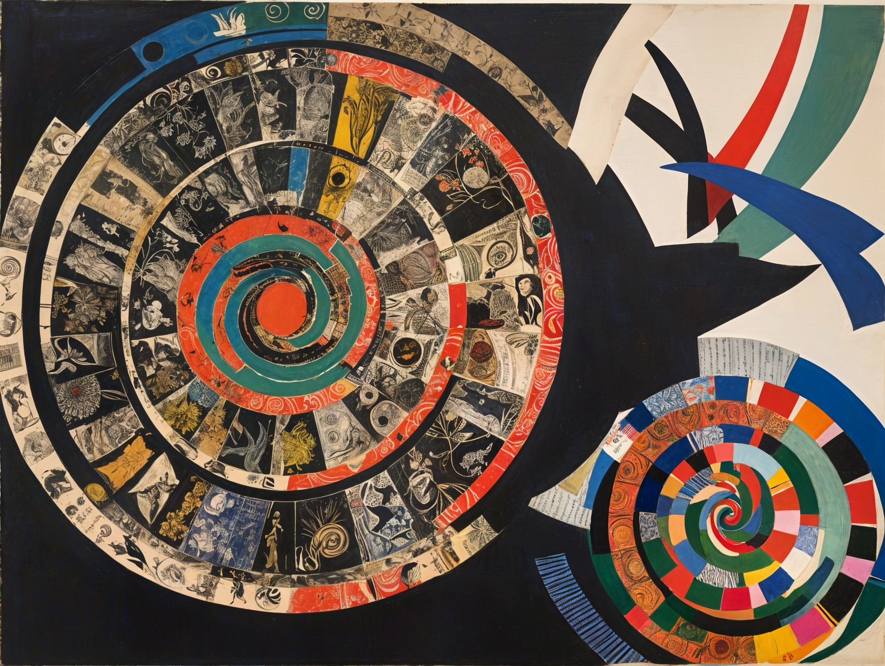 Vibrant Concentric Spiral Design with Patterns and Colors