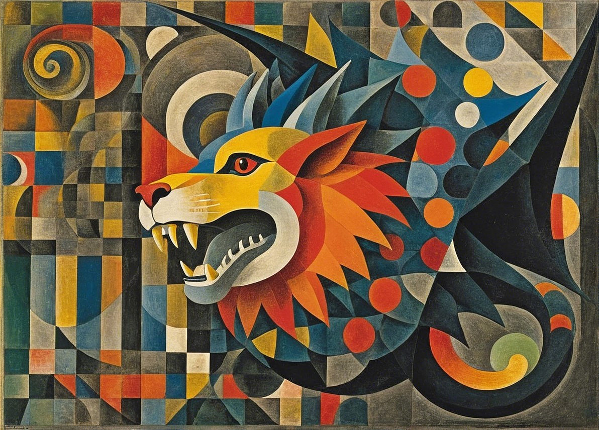 Stylized Lion's Head in Vibrant Geometric Colors