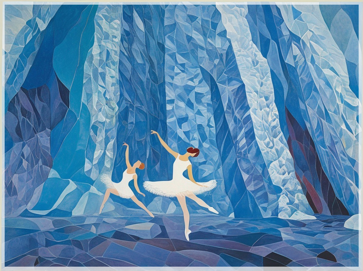 Ballerinas in White Tutus Against Icy Blue Backdrop