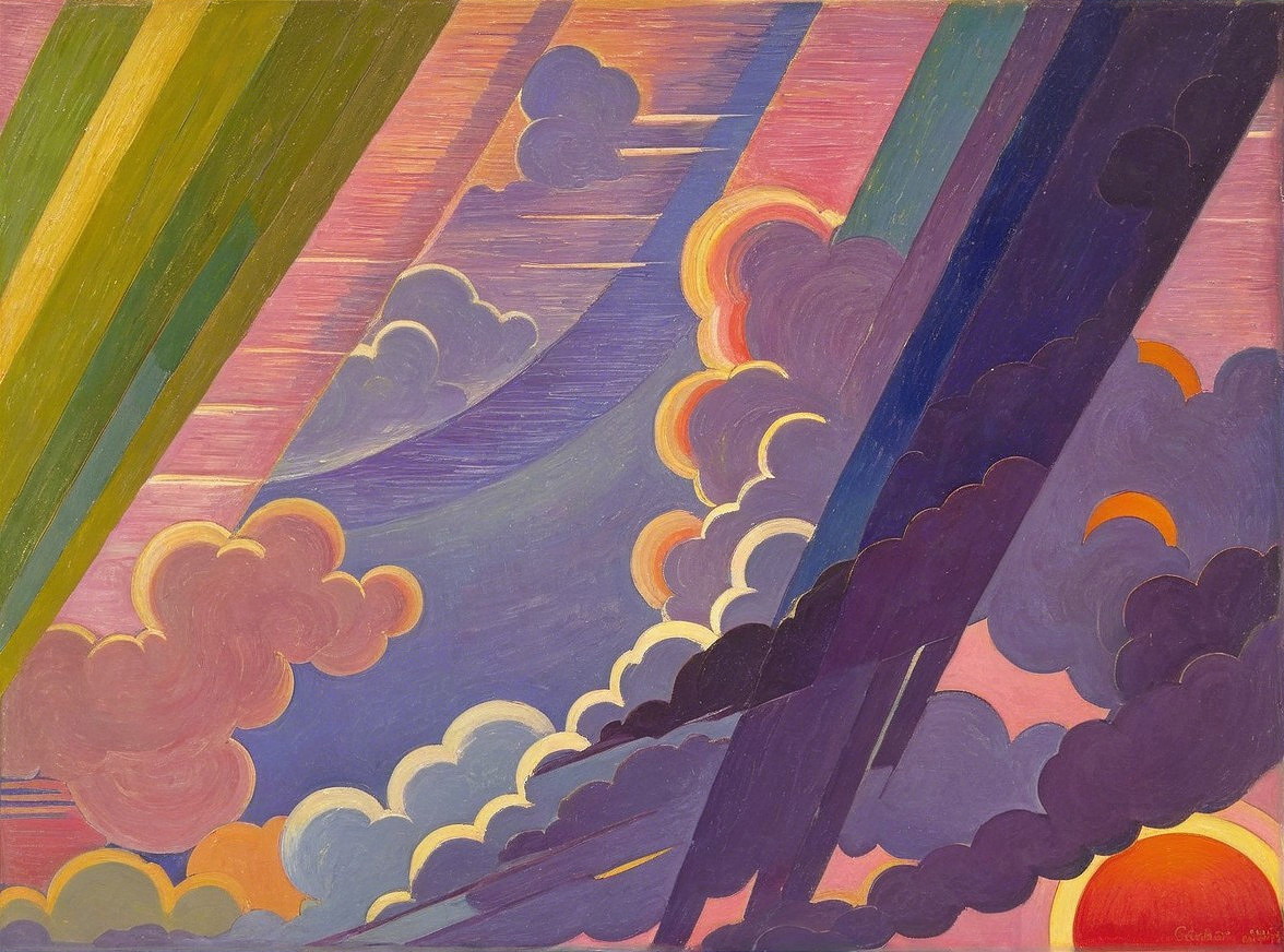 Abstract Sky with Multicolored Clouds and Light Rays