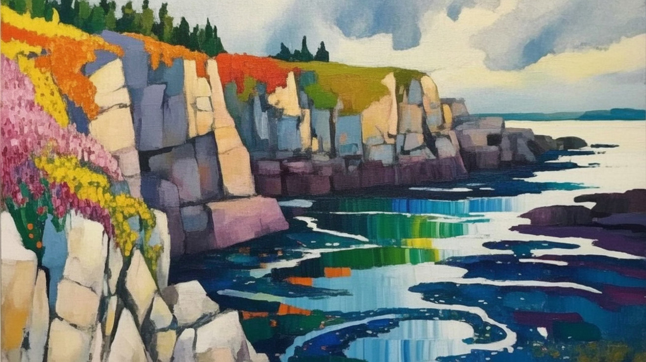 Vibrant Coastal Landscape with Cliffs and Wildflowers