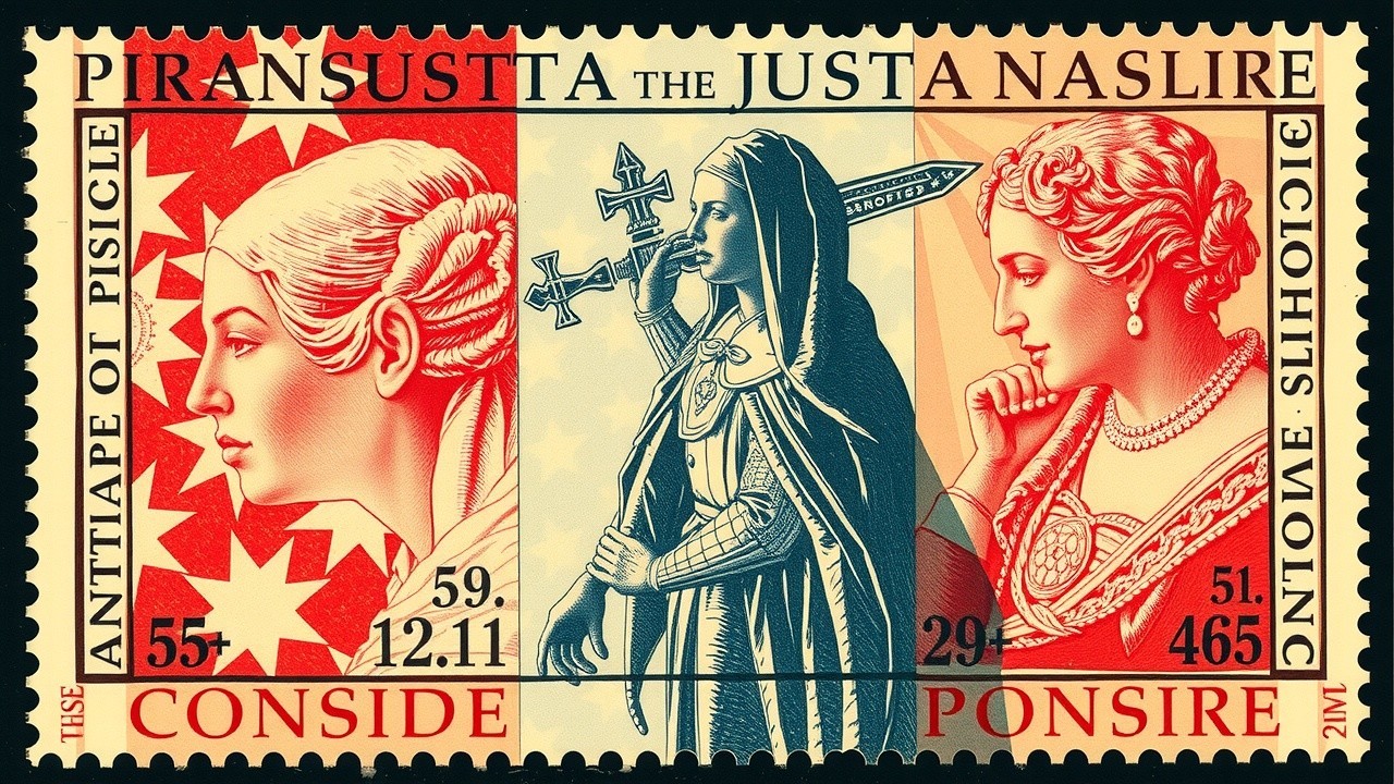 Vintage Stamp Design with Three Distinct Portraits