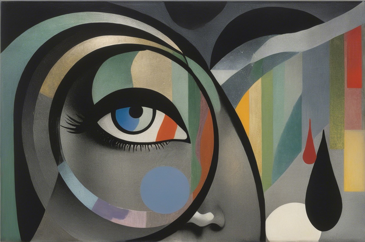 Stylized Face with Prominent Eye and Geometric Shapes