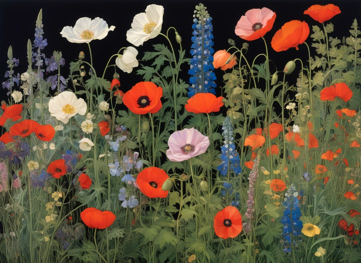 Vibrant Wildflower Field Against Dark Background