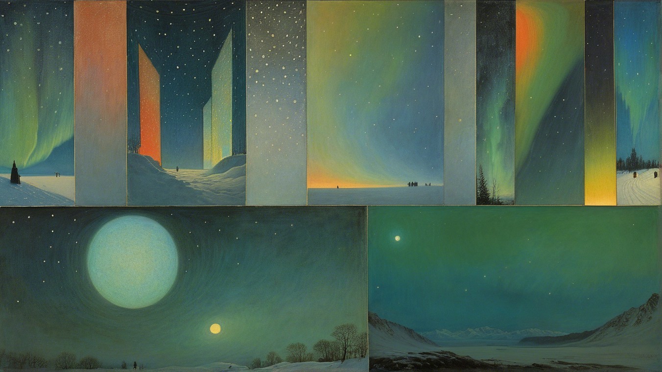 Serene Night Sky Landscapes with Auroras and Stars