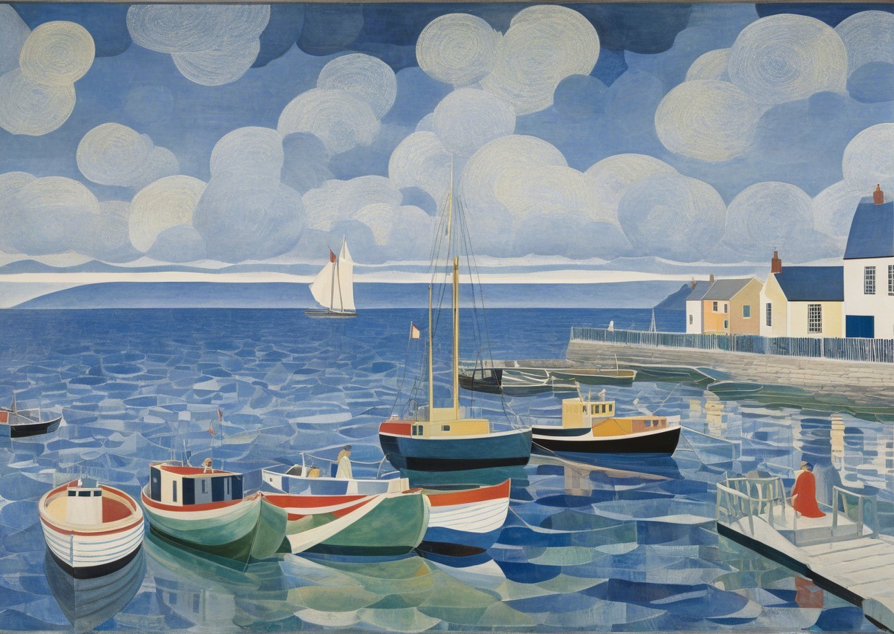 Charming Harbor Scene with Boats and Lighthouse