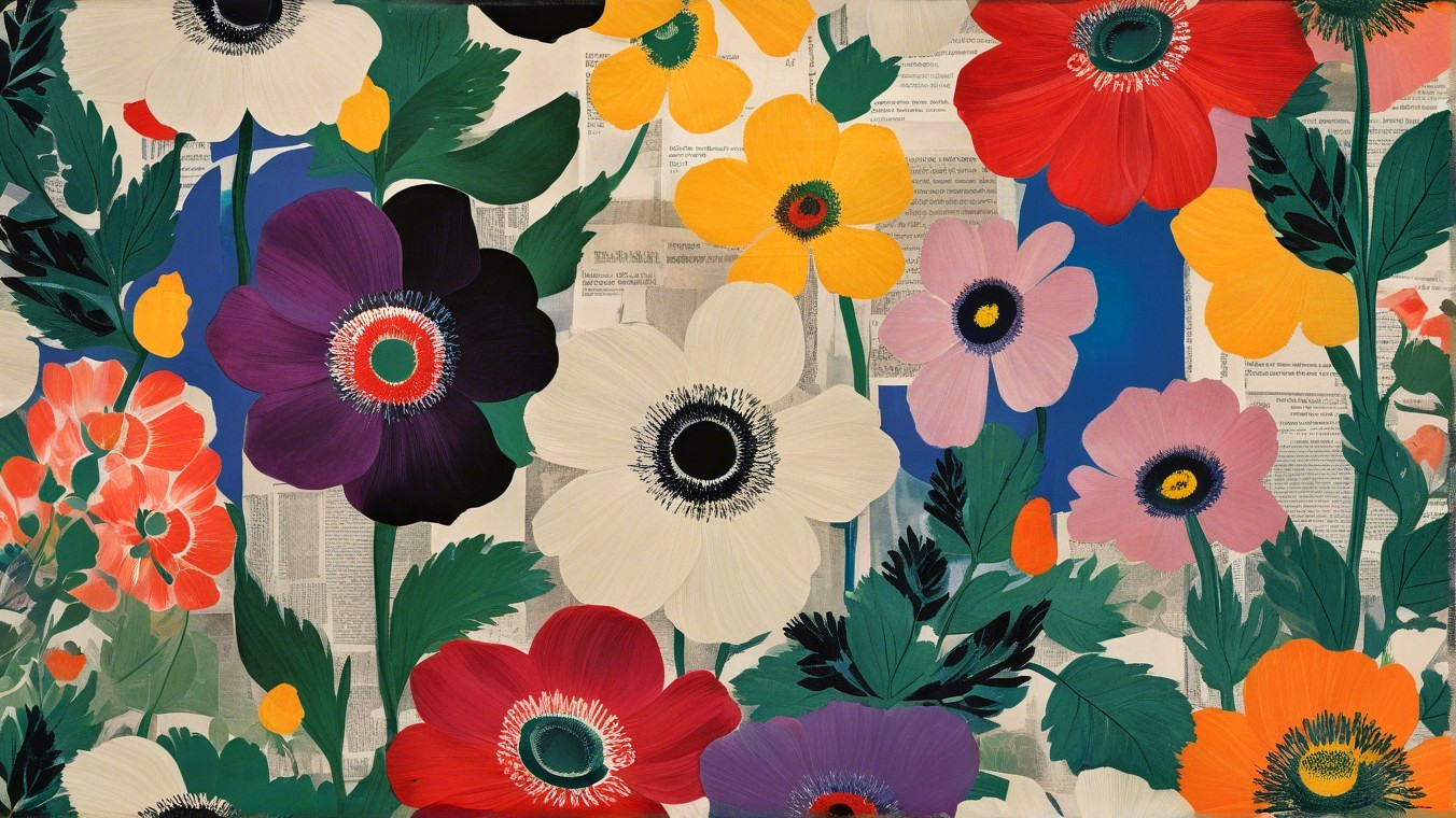 Vibrant Floral Composition with Newspaper Backdrop