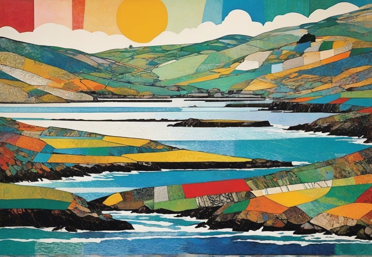 Vibrant Abstract Landscape with Colorful Geometric Hills
